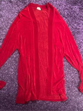 Citiknits Longer Red Open Cardigan/Lightweight Jacket  Size Large